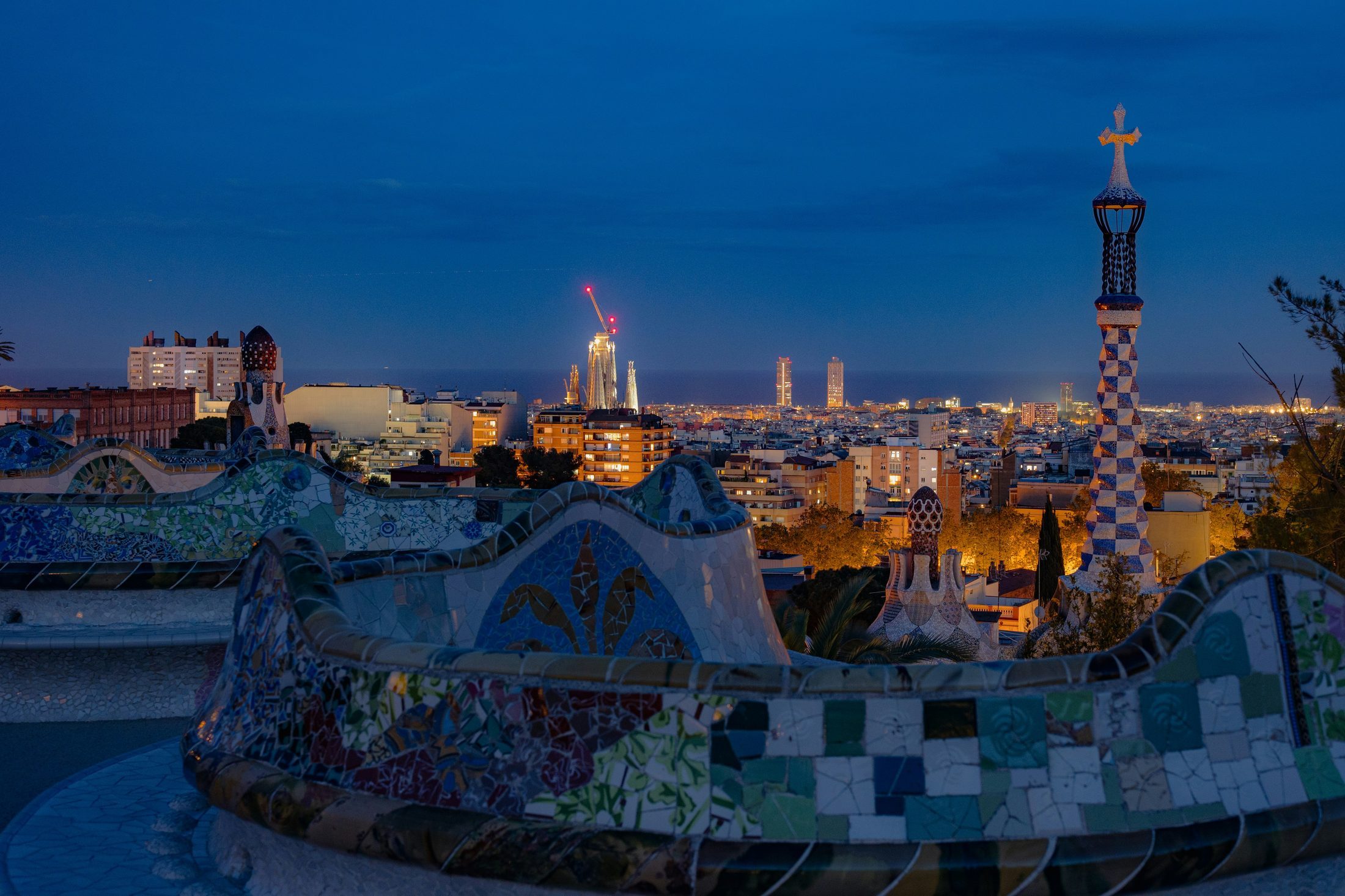 Park Guell viewpoint at dusk