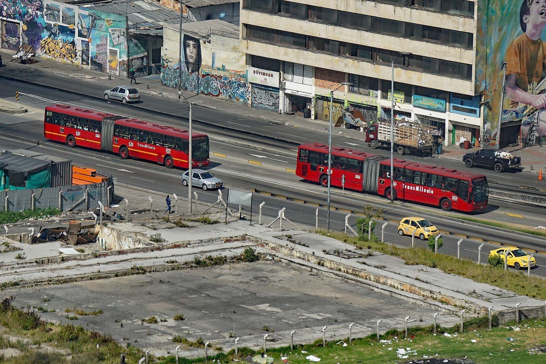 Bus rapid transit scene in Bogota