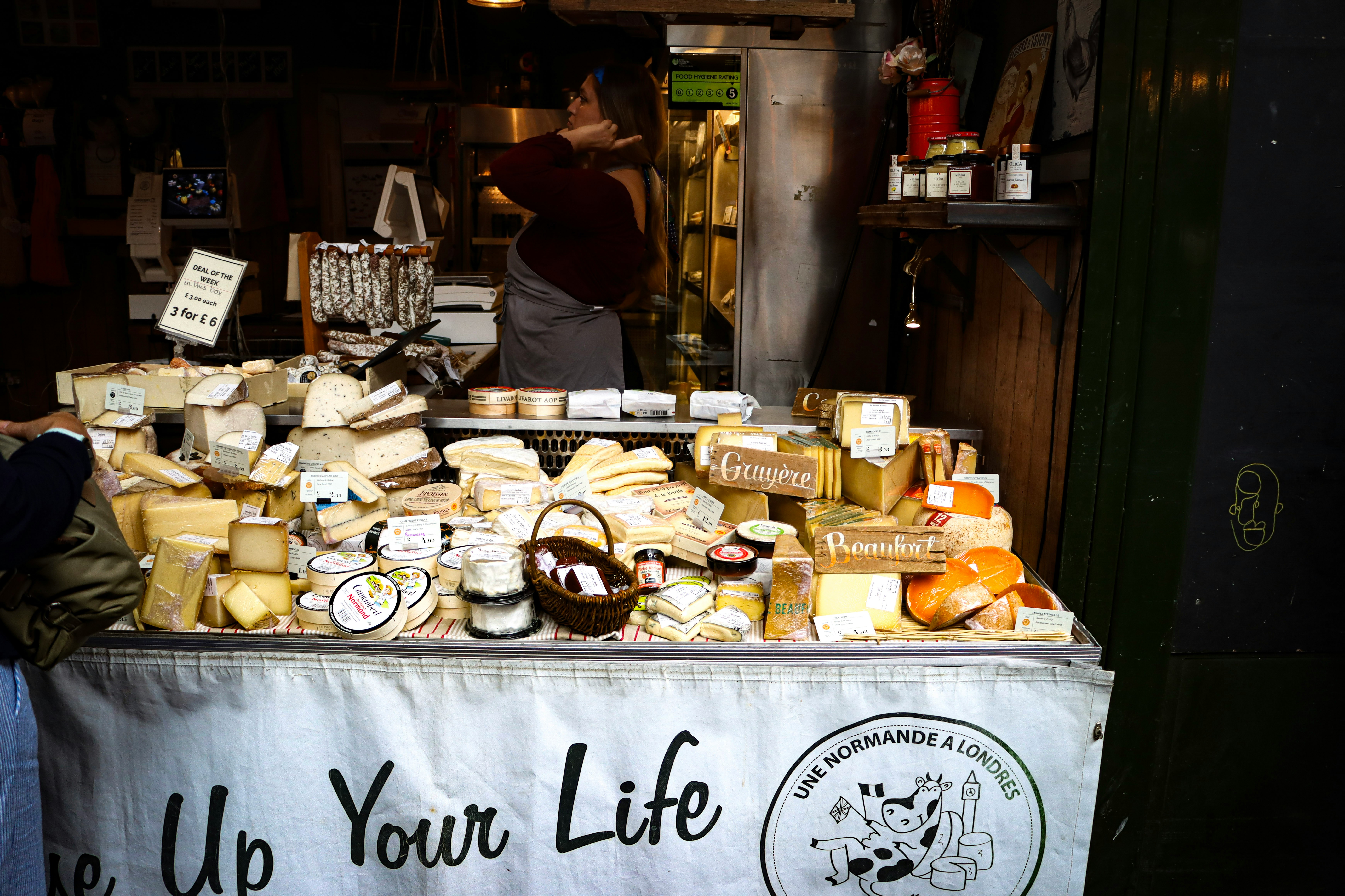 Cheese display at a London market