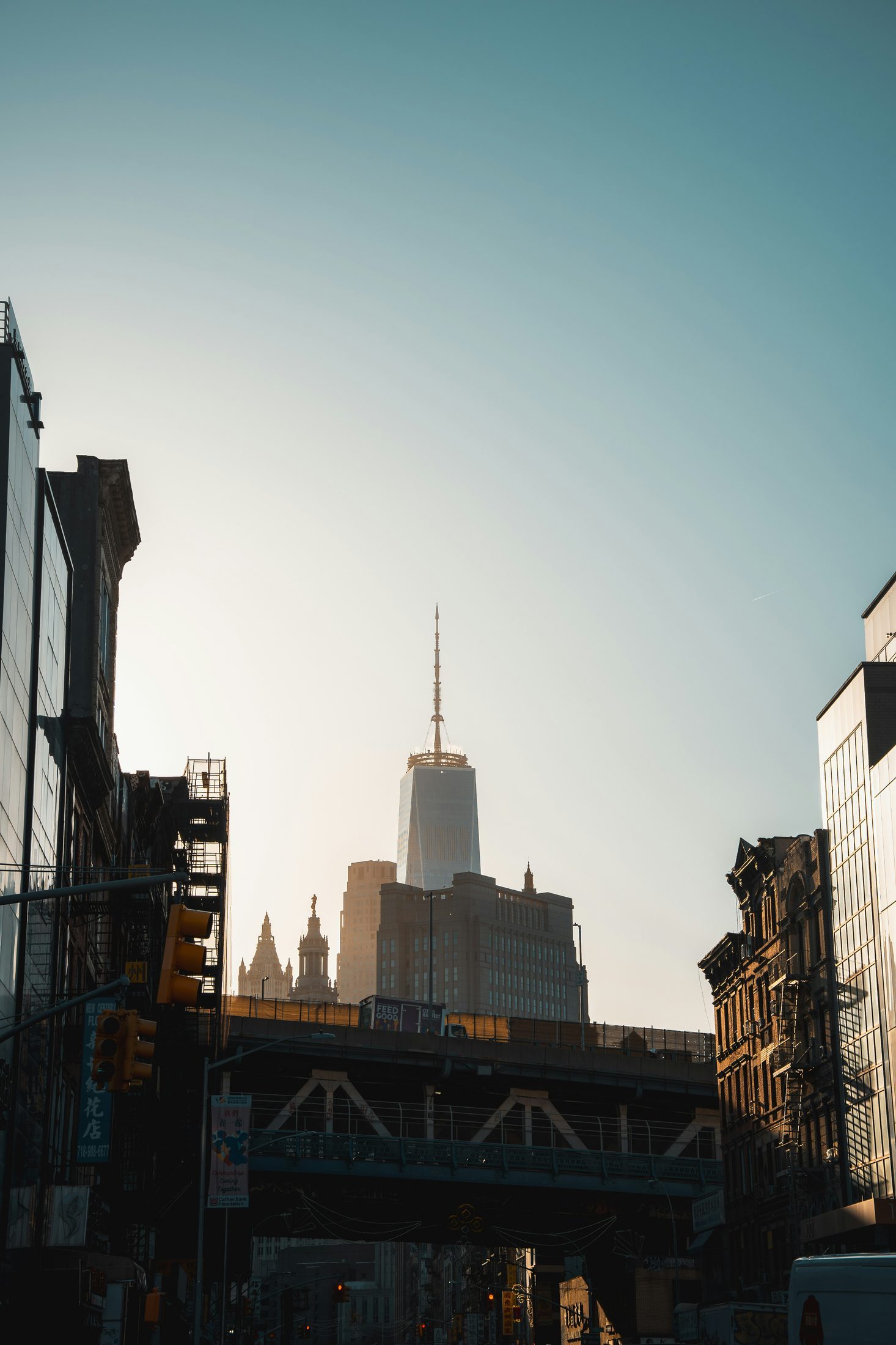 Manhattan skyline at sunset