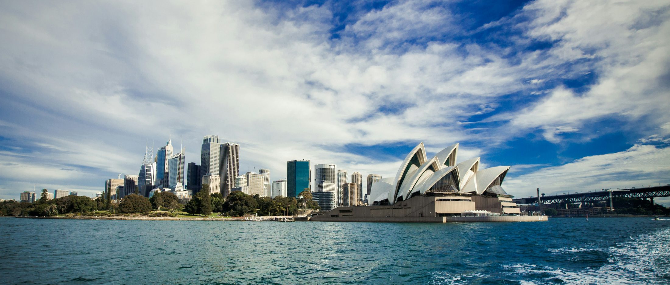 Sydney Opera House and skyline from the harbor